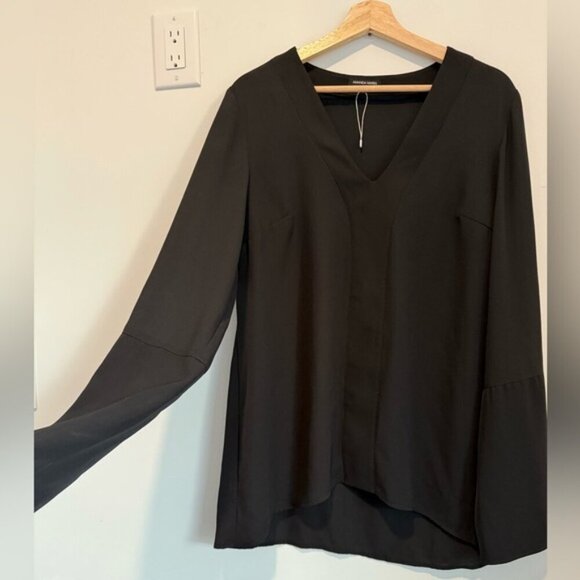 Amanda Maria Black Relaxed Fit Blouse Long Sleeve V-neck Top size 12 - Picture 3 of 9